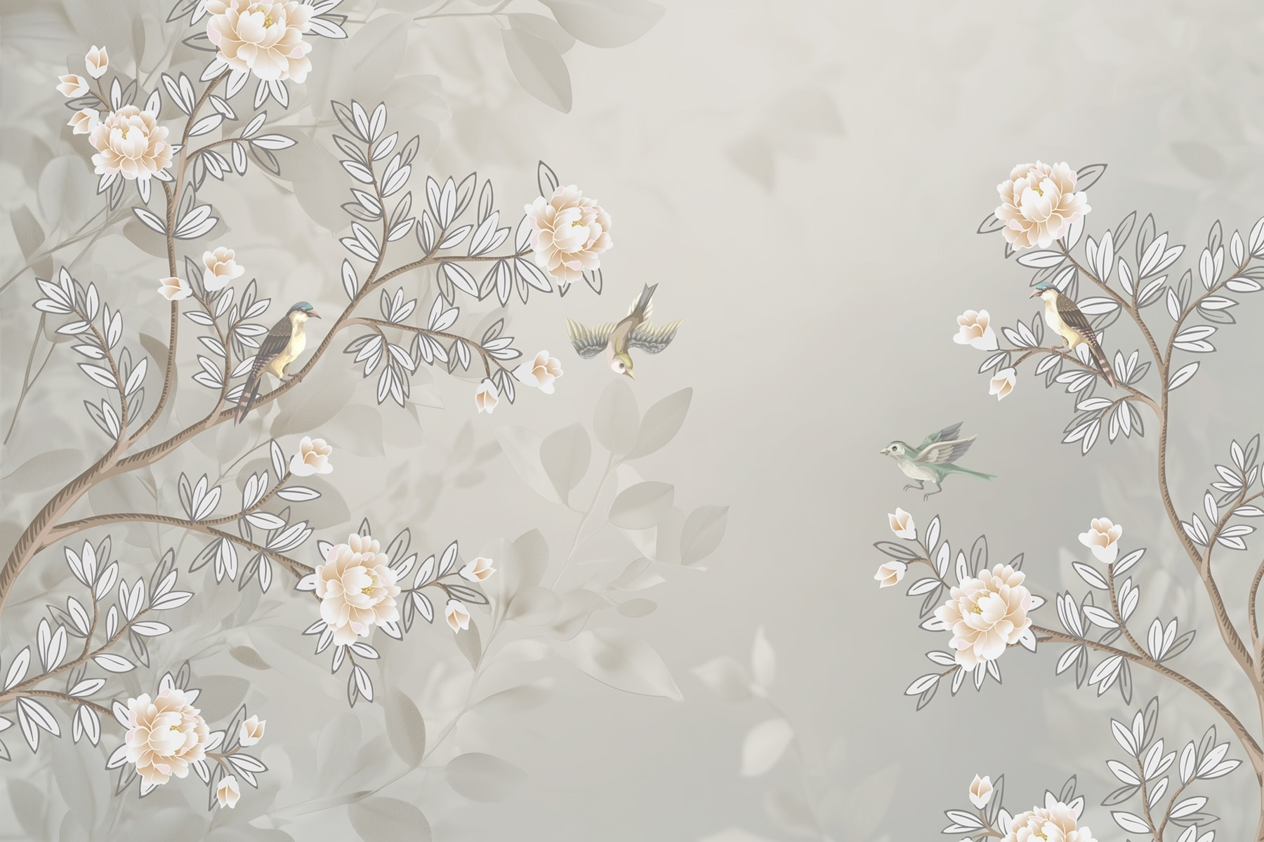 Wallpaper with birds on a tree branch Wallpaper with birds on a tree branch