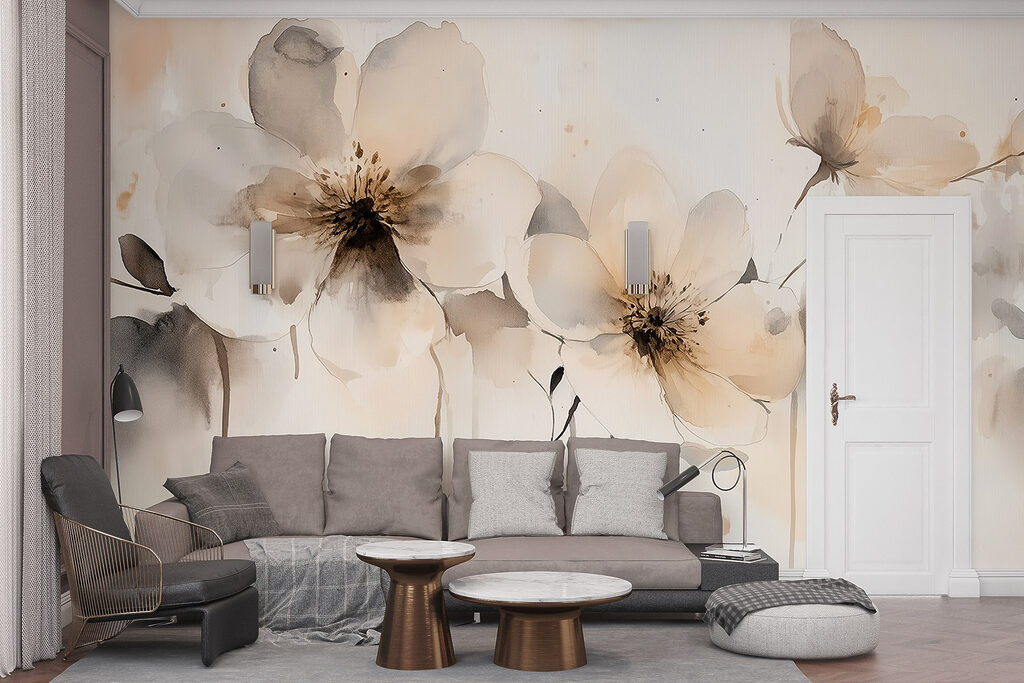 Painting of flowers on a white surface