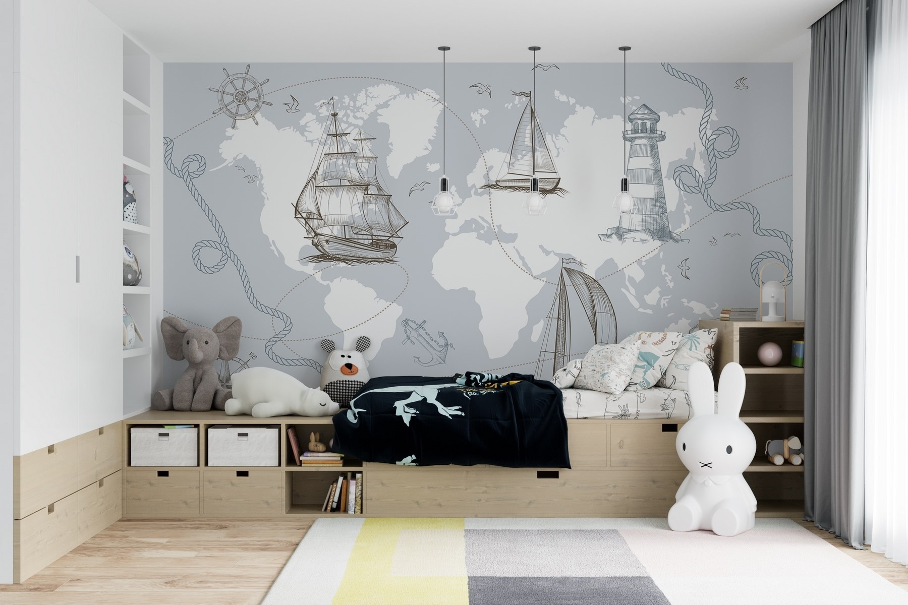 Map of the world with different ships