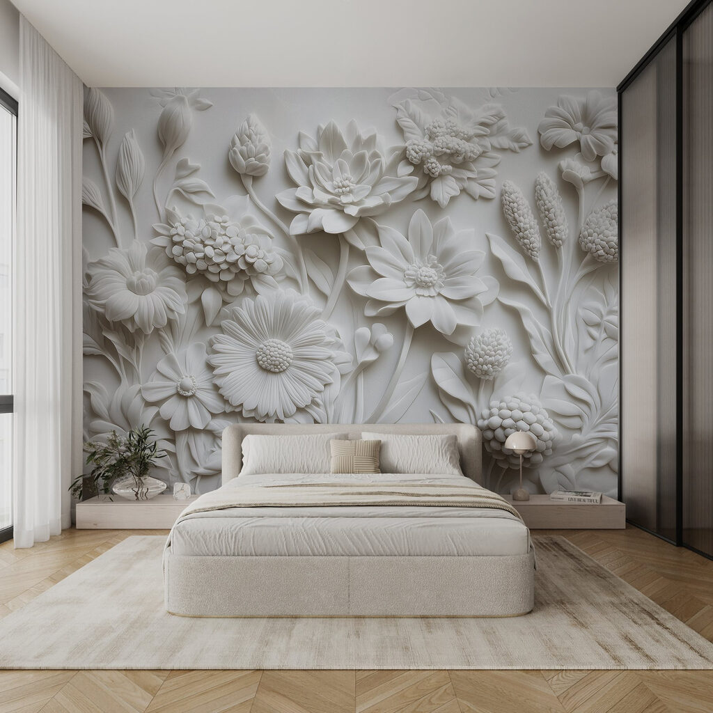 White flower sculpture on a white surface