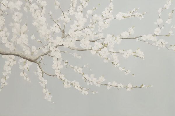 Painting of a tree with white flowers
