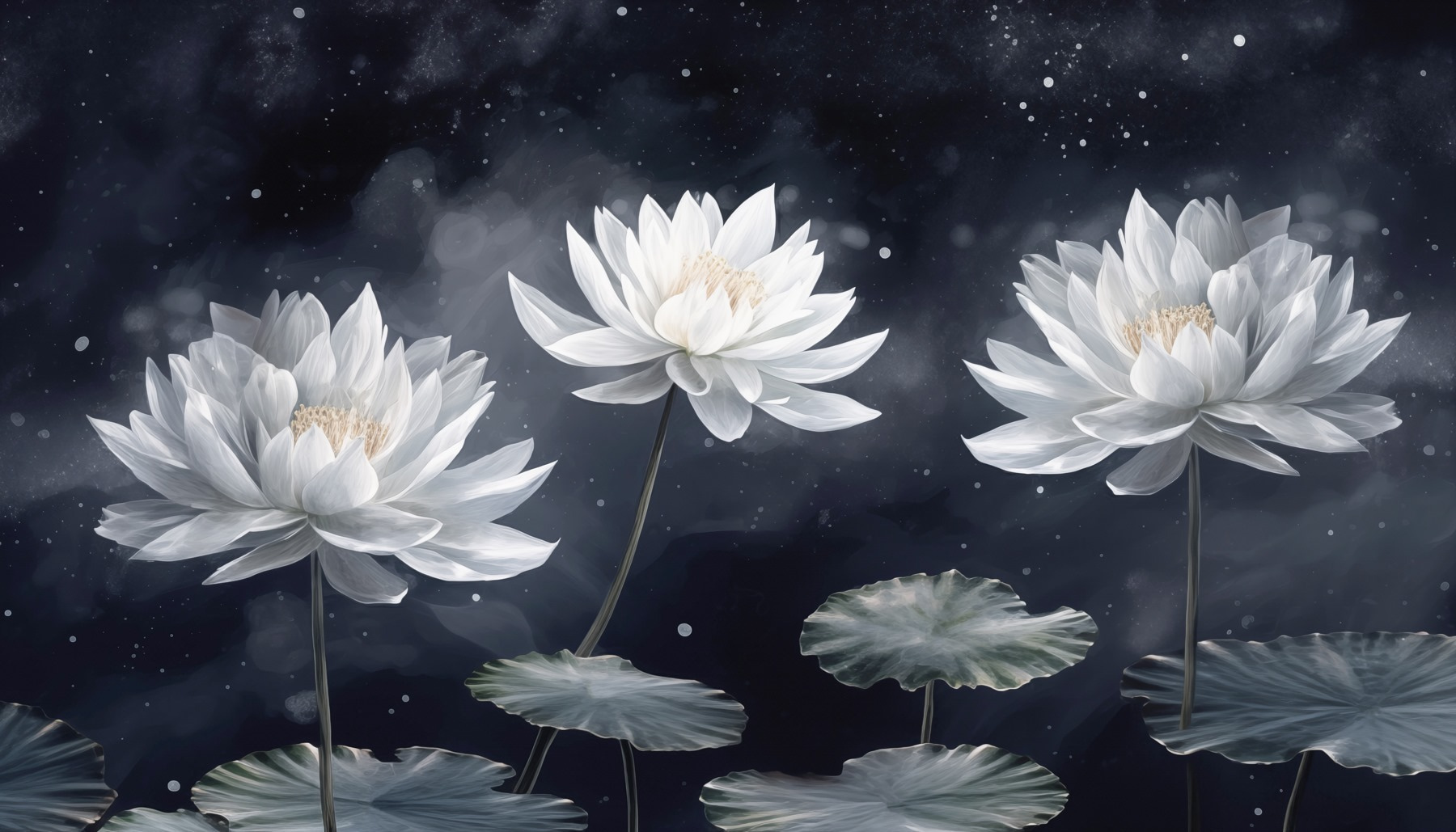 Group of white flowers with green leaves