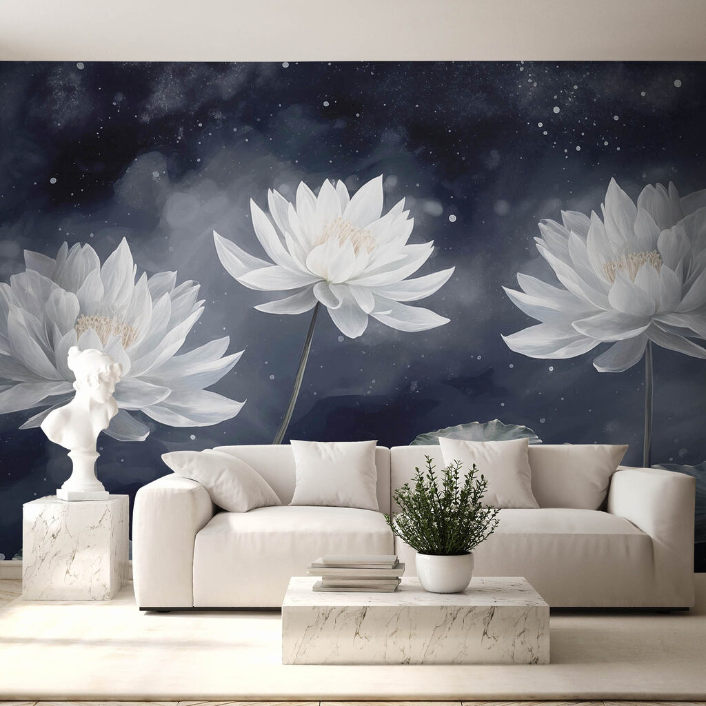 Group of white flowers with green leaves