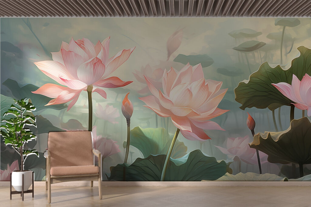 Group of pink flowers with green leaves