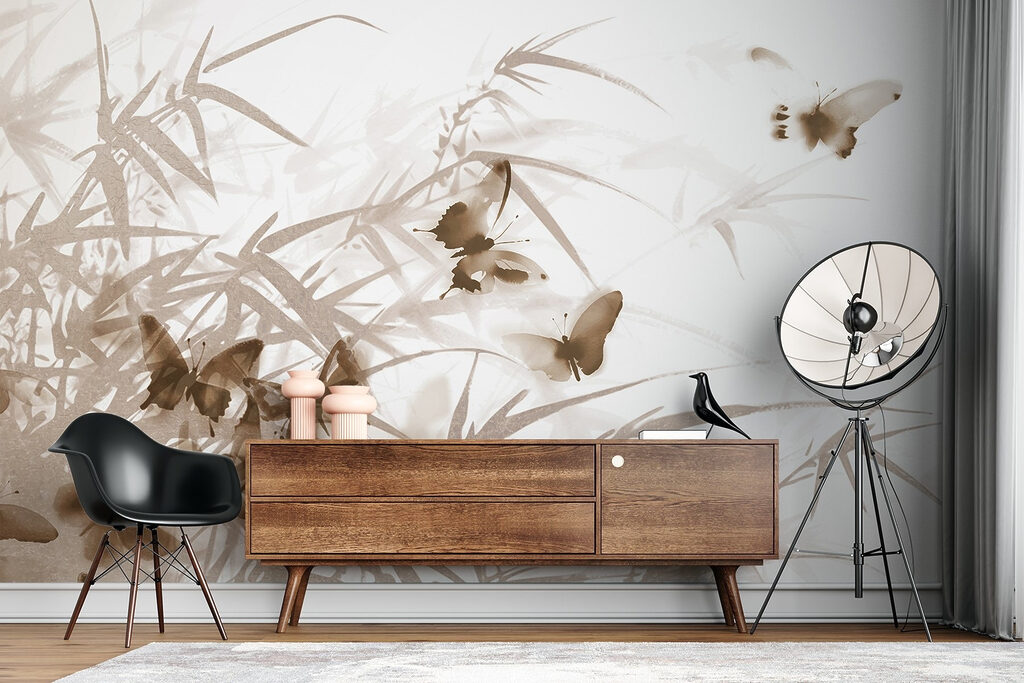 Butterflies on a white surface