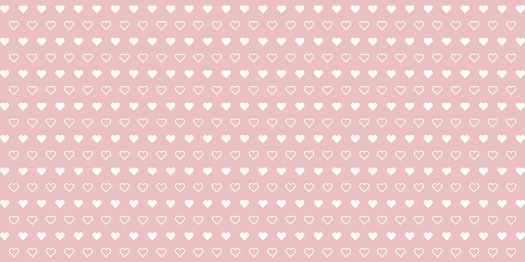Pattern of white hearts on a pink background