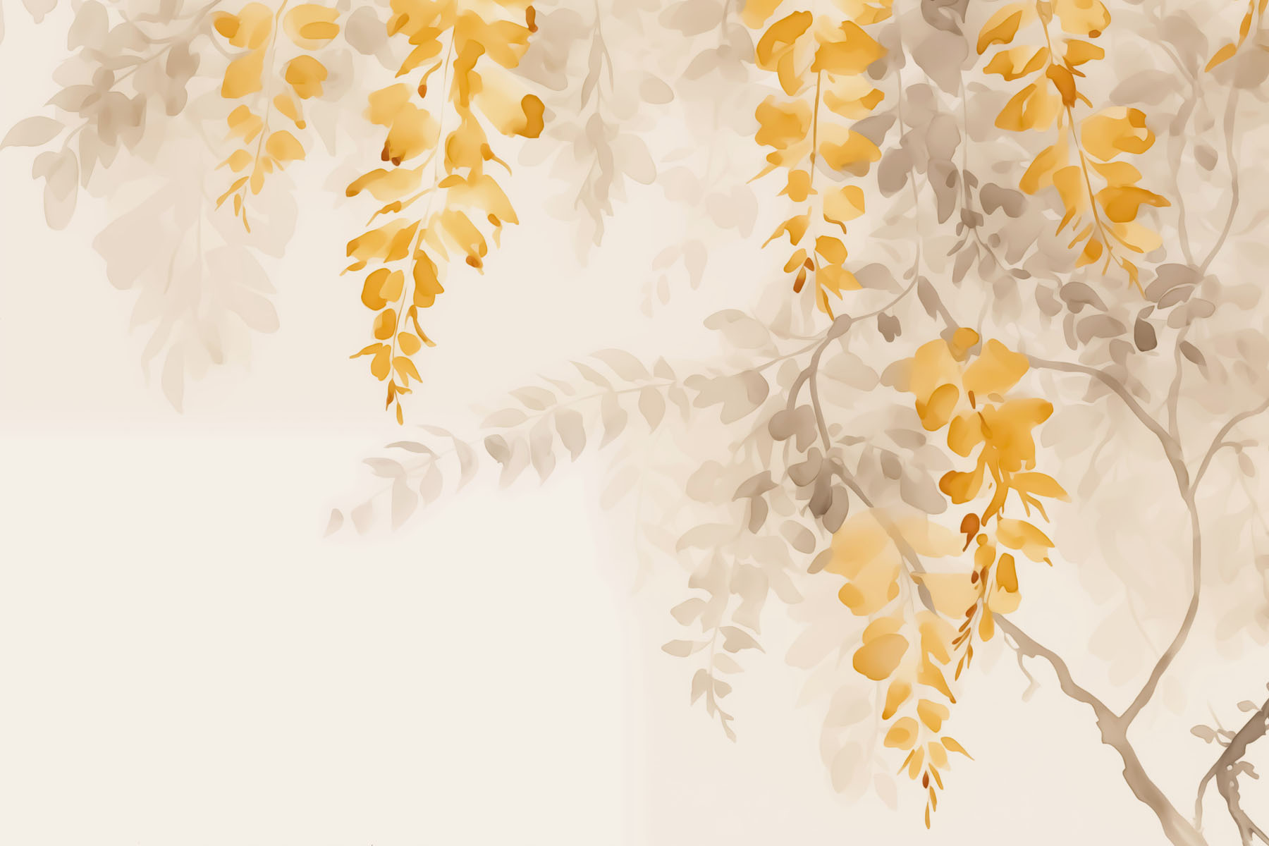 Yellow and gray leaves on a white background