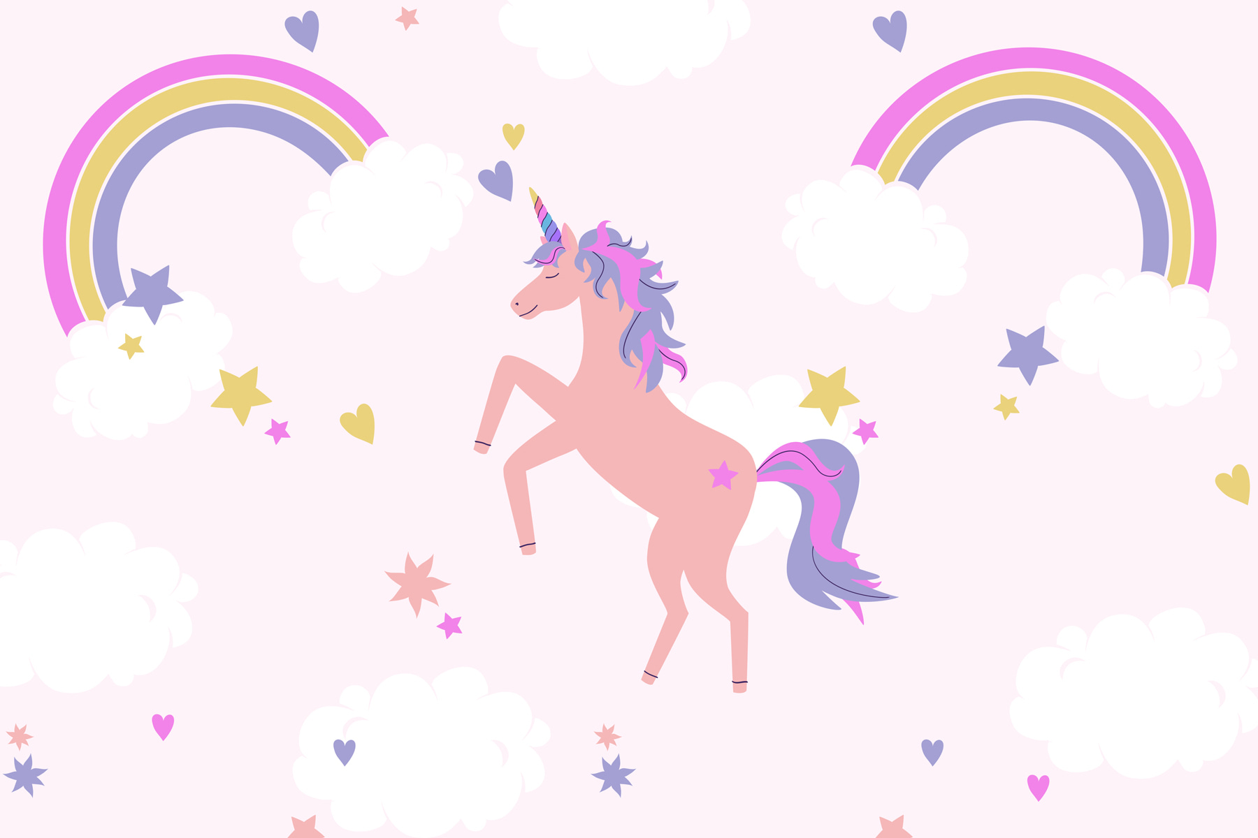 Unicorn with rainbows and stars