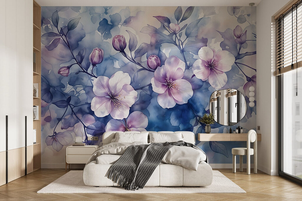 Painting of flowers on a branch