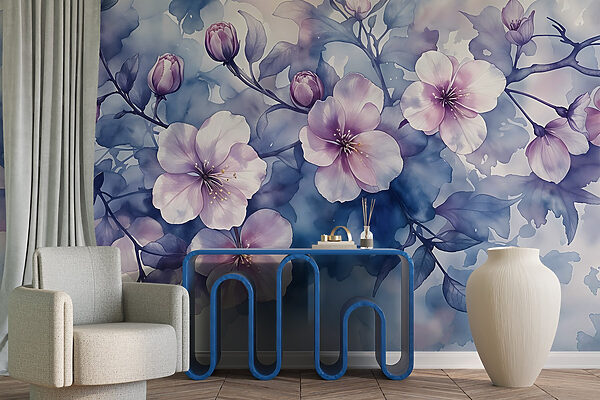 Painting of flowers on a branch