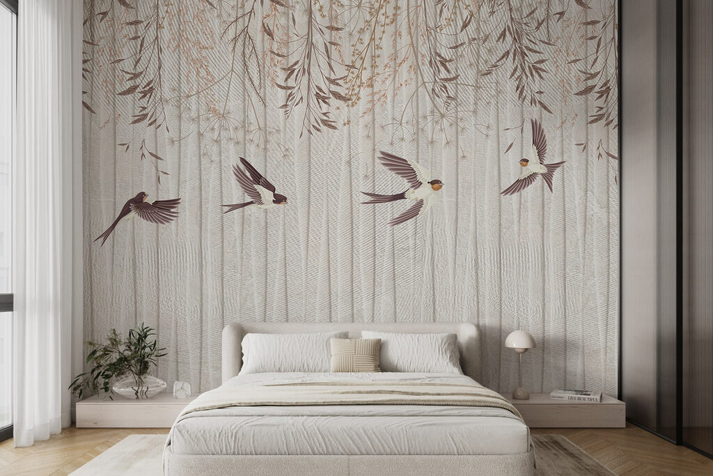 Wallpaper with birds flying