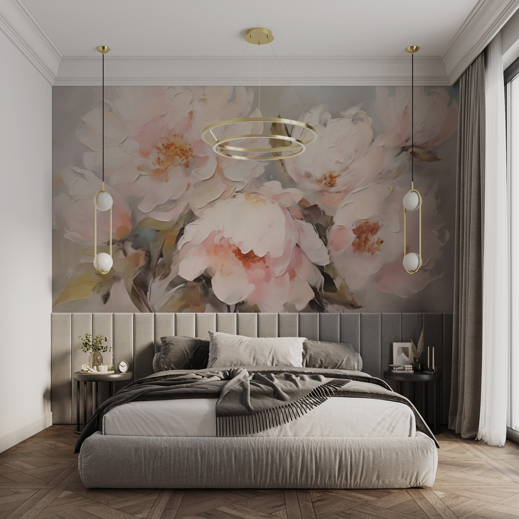 Painting of flowers on a white surface