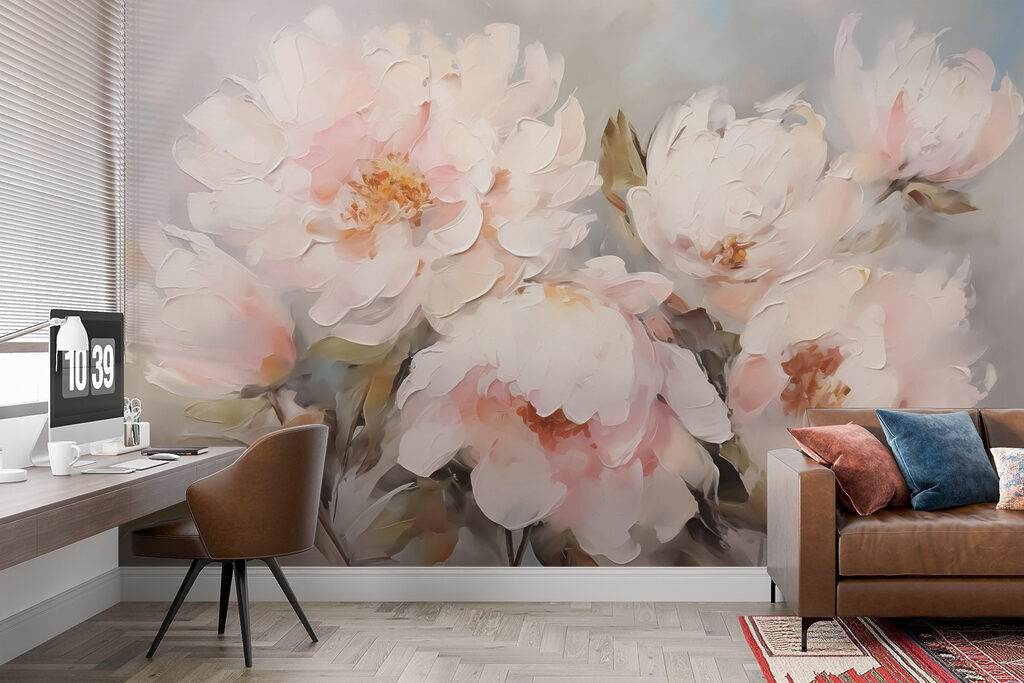 Painting of flowers on a white surface