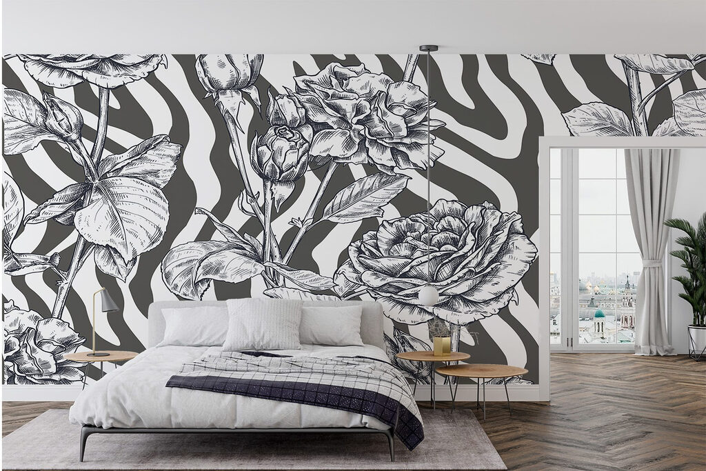 Black and white drawing of roses