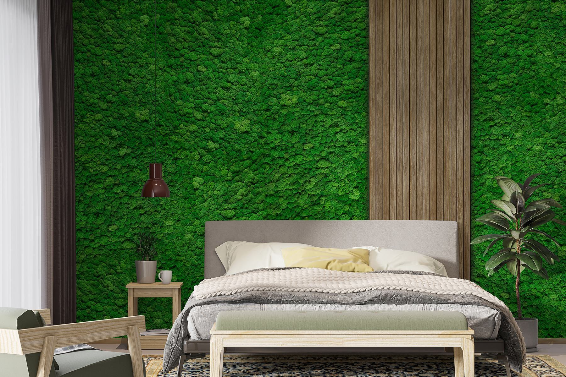 Wood plank on a green wall