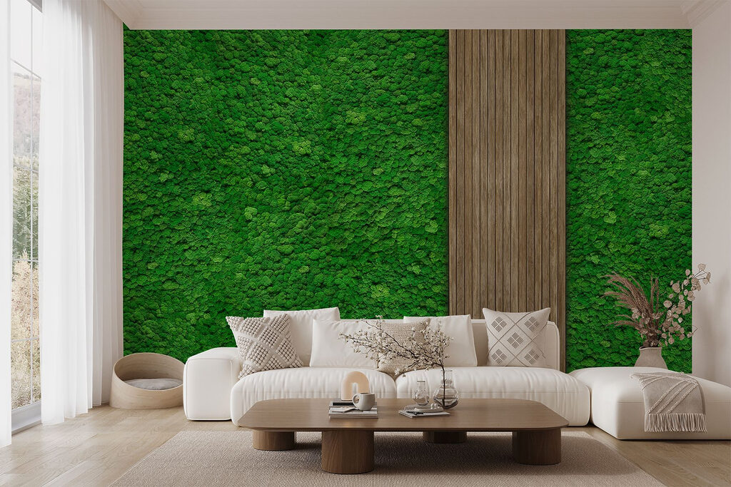 Wood plank on a green wall