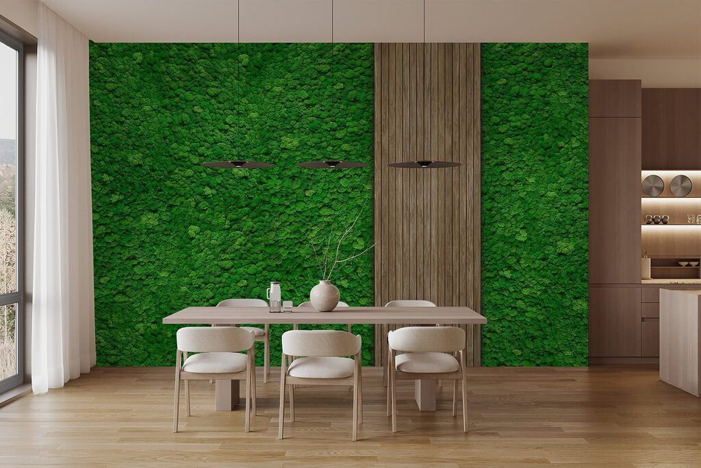 Wood plank on a green wall