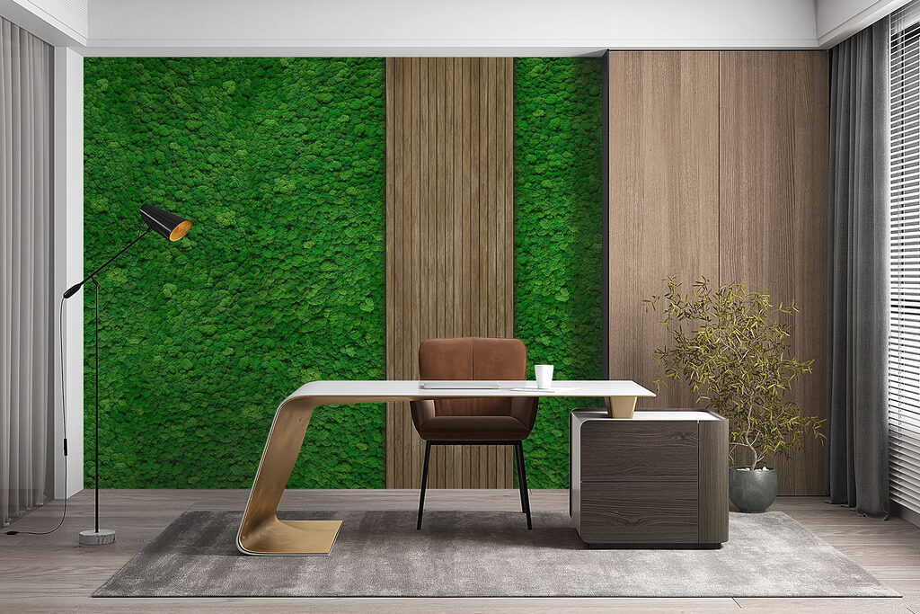 Wood plank on a green wall