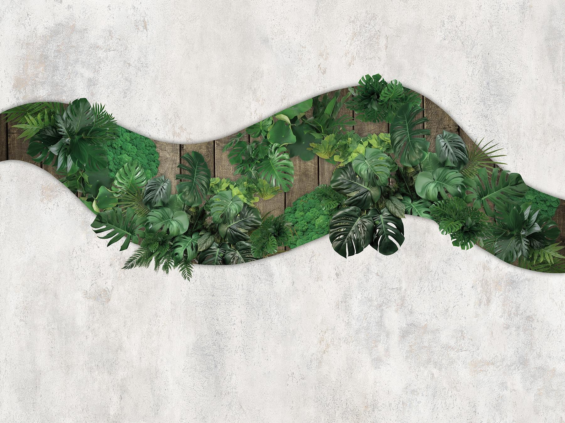 Green leaves on a wooden surface