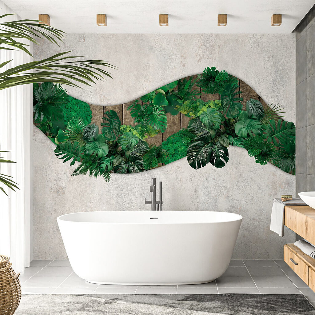 Green leaves on a wooden surface