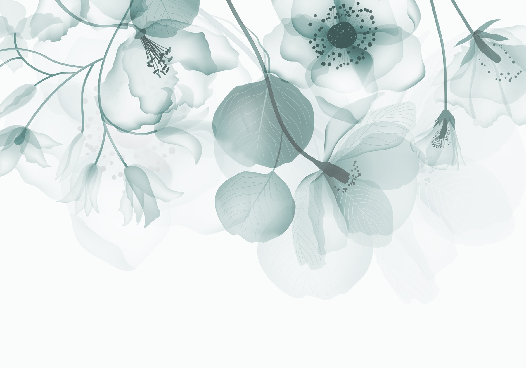 Transparent flowers with leaves