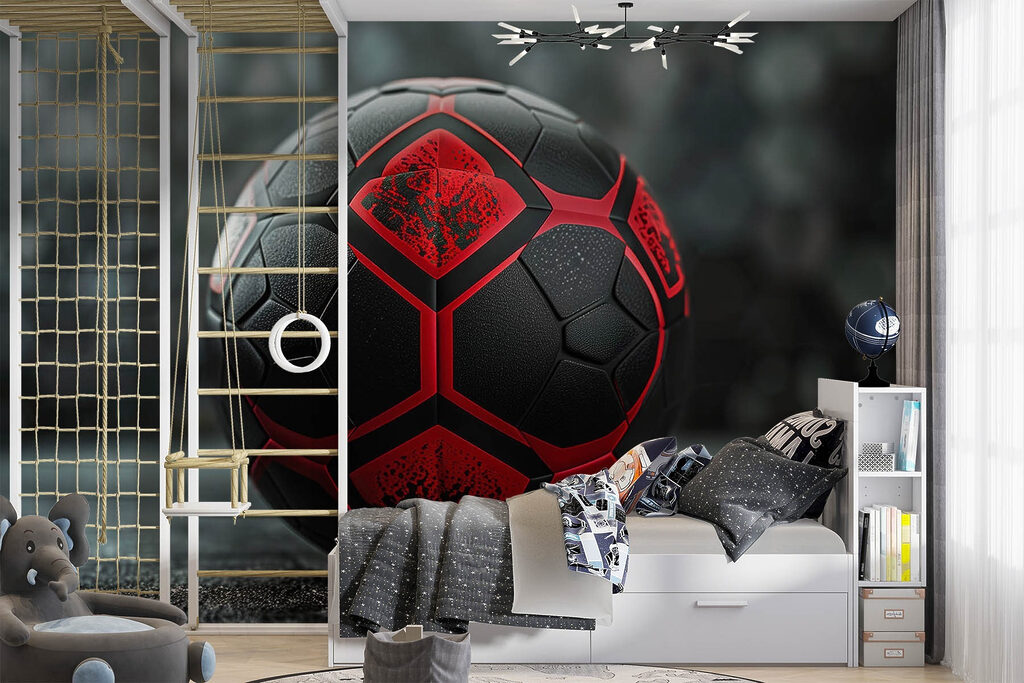 Dynamic black and red soccer ball