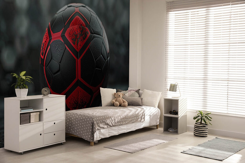 Dynamic black and red soccer ball