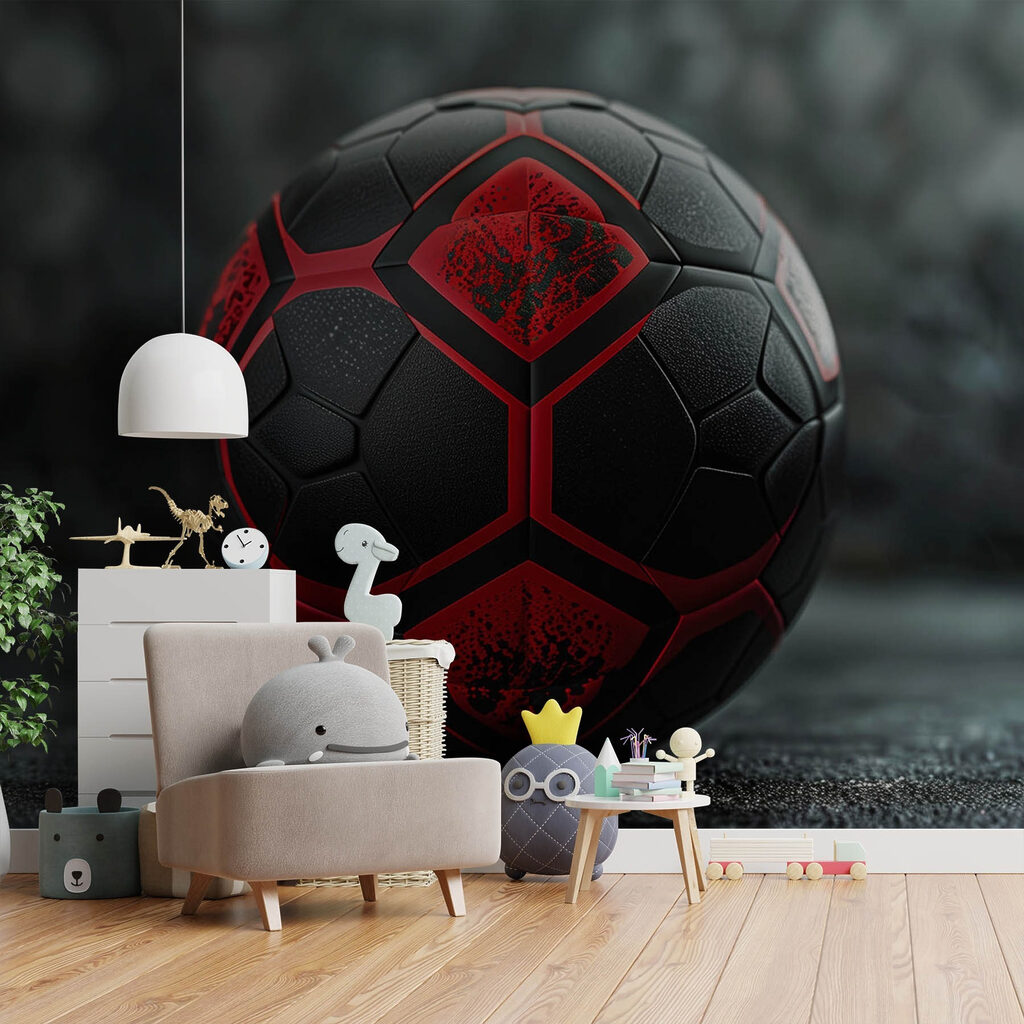 Dynamic black and red soccer ball