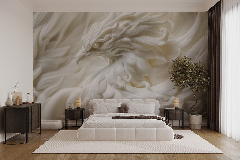 White bird statue with feathers