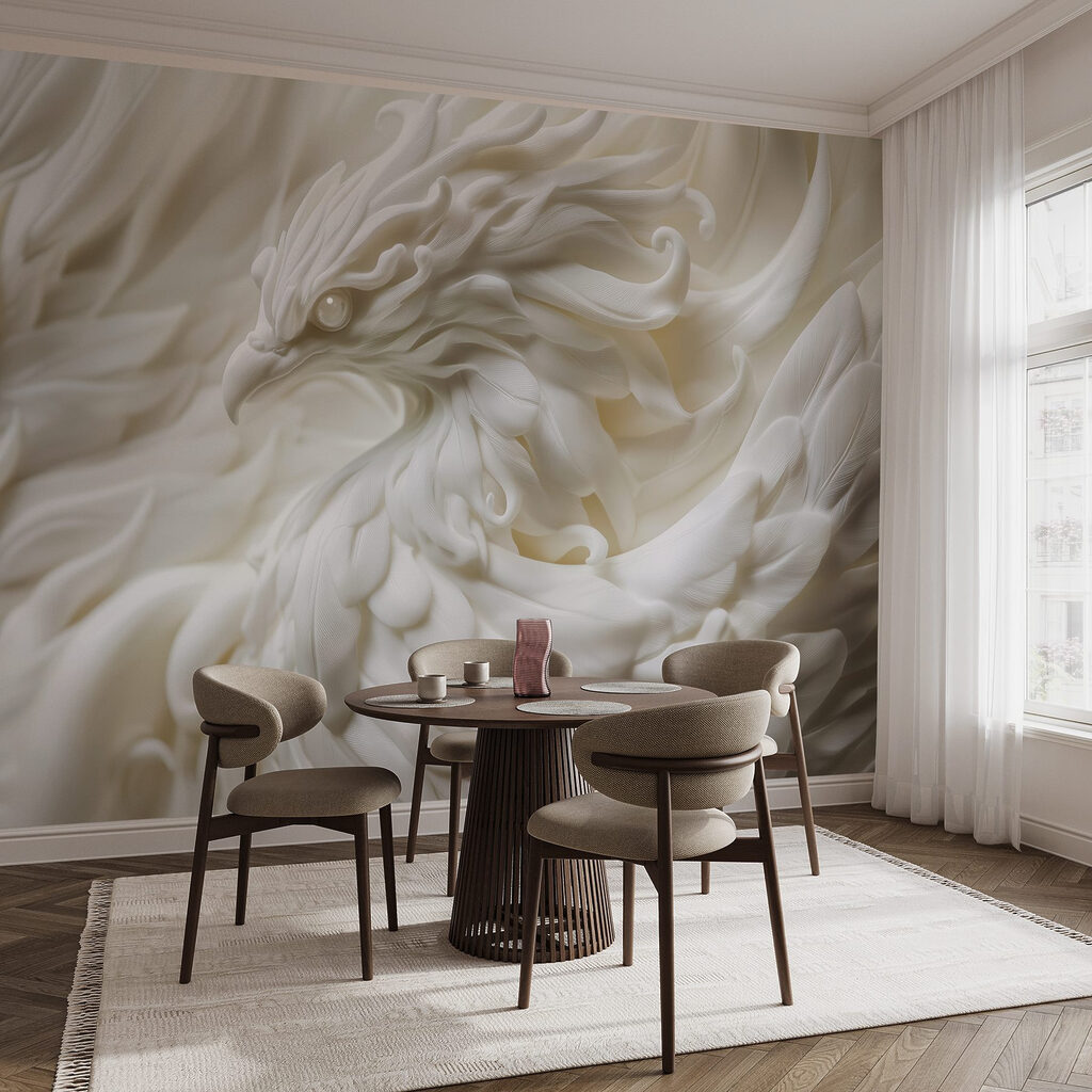 White bird statue with feathers