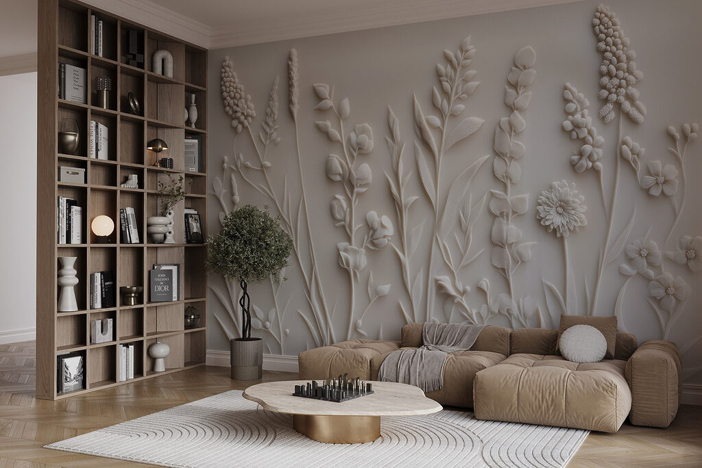 White flower and leaf design