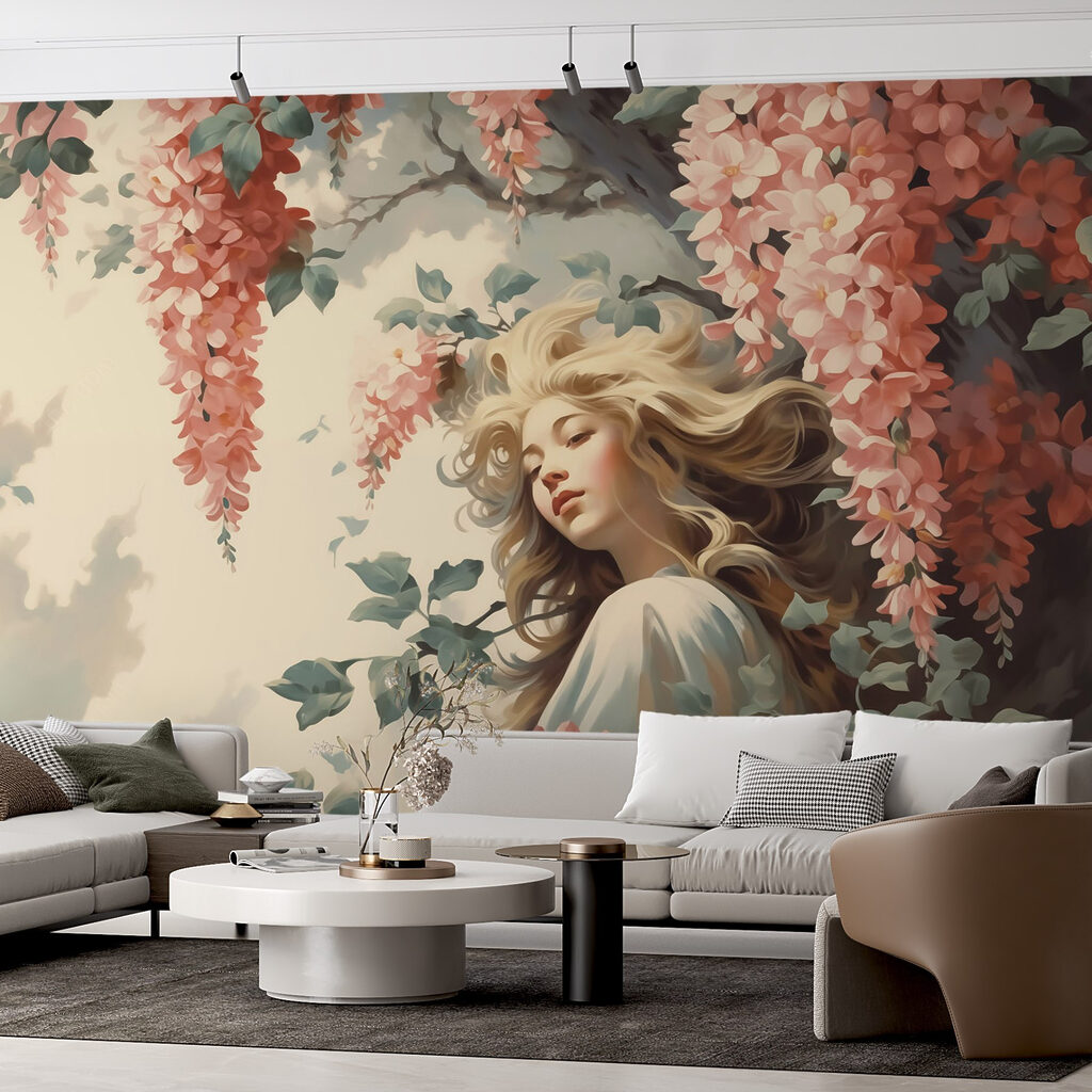 Woman in a tree with flowers Woman in a tree with flowers