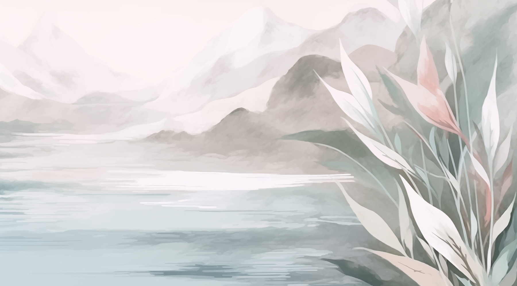 Painting of a mountain and water
