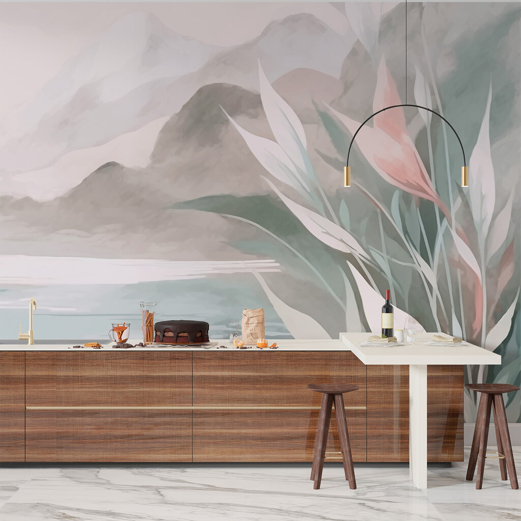 Painting of a mountain and water