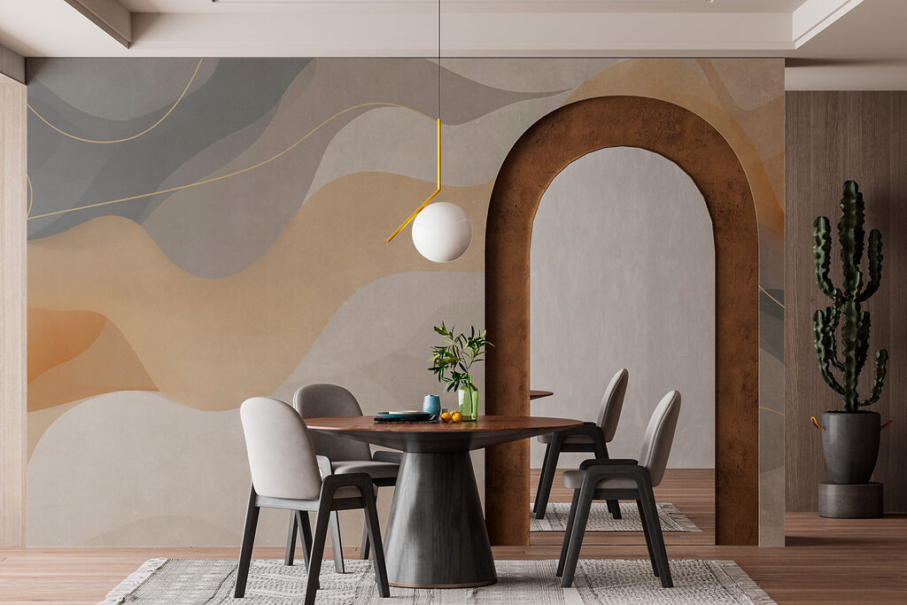 White and grey background with wavy lines