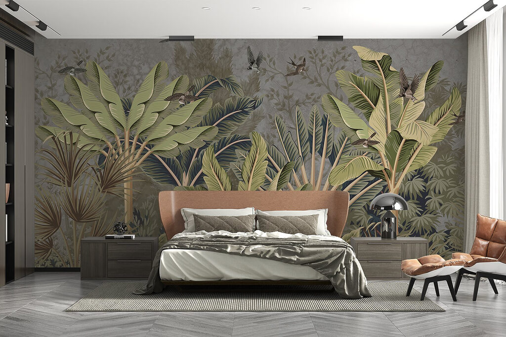 Wallpaper with a tropical forest Wallpaper with a tropical forest