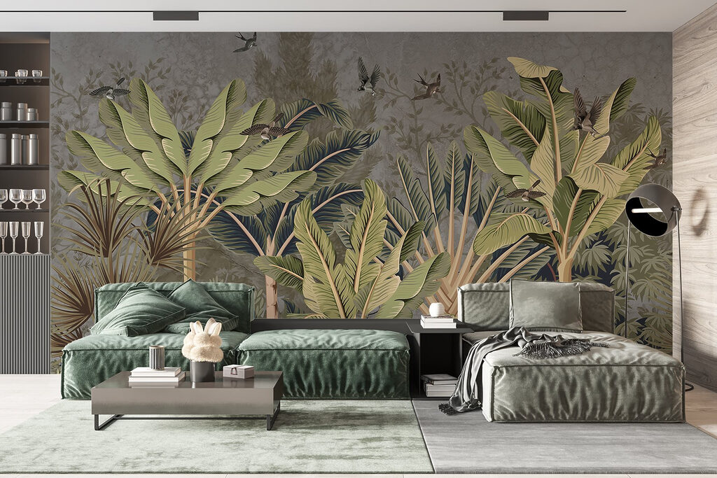 Wallpaper with a tropical forest Wallpaper with a tropical forest