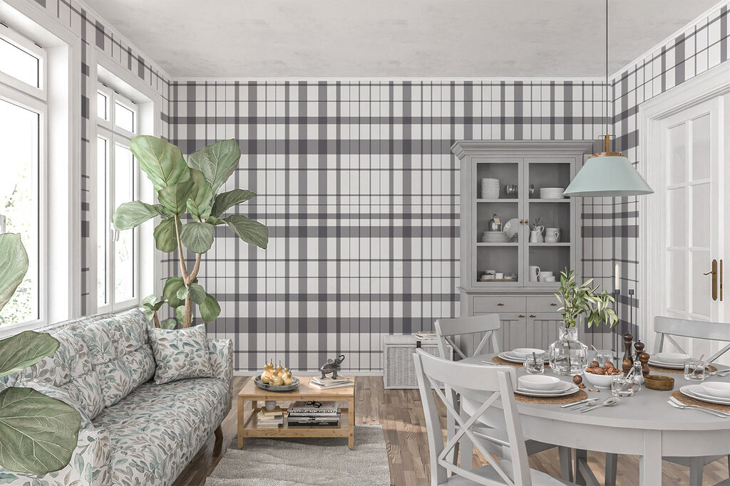 Grey and white plaid