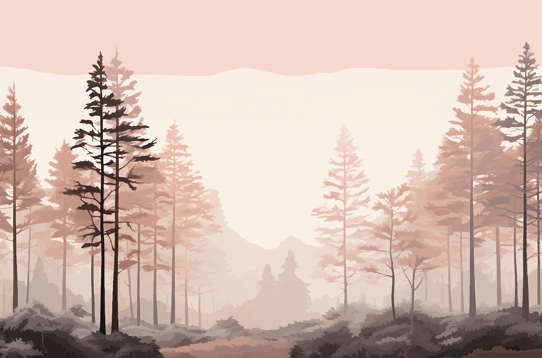 Landscape of trees and bushes