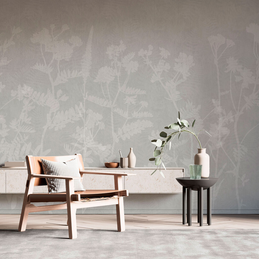 White floral pattern on a gray background