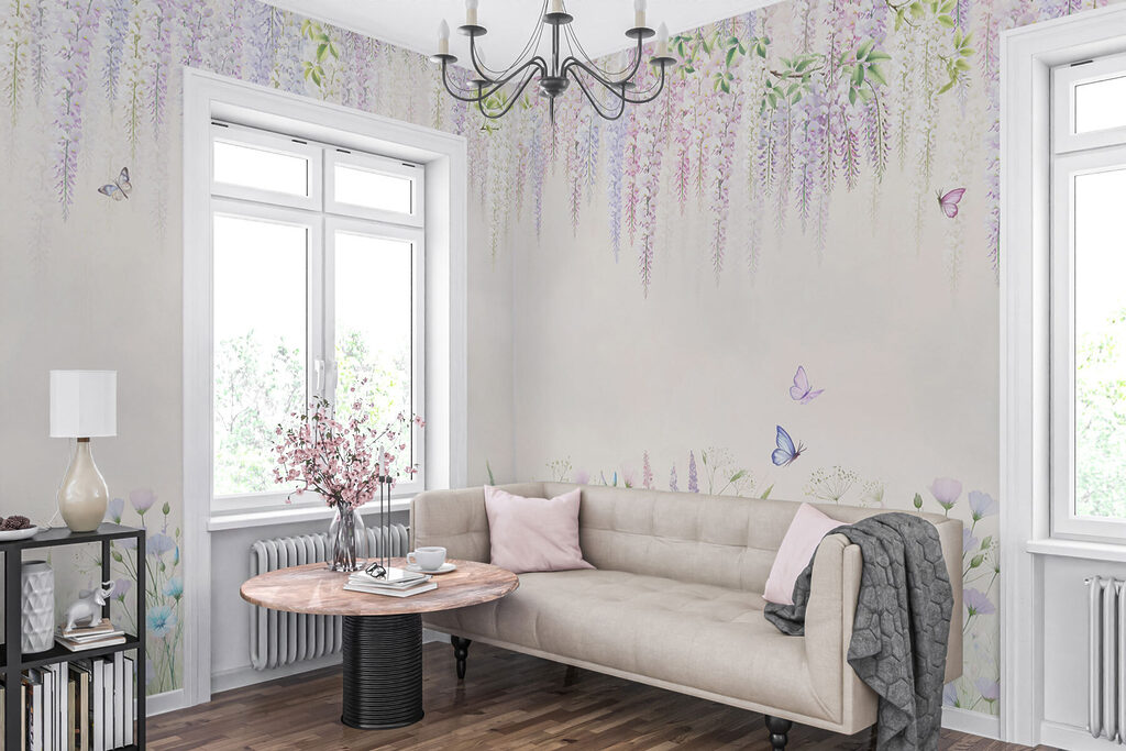 Painting of flowers and butterflies