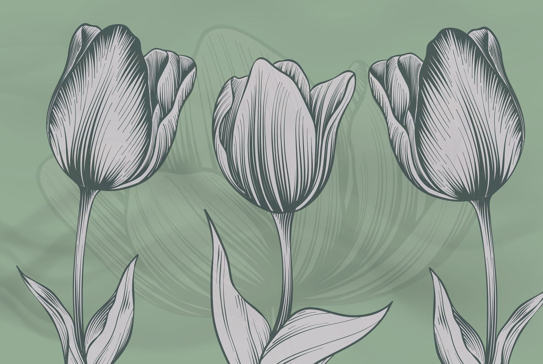 Line of flowers on a green background