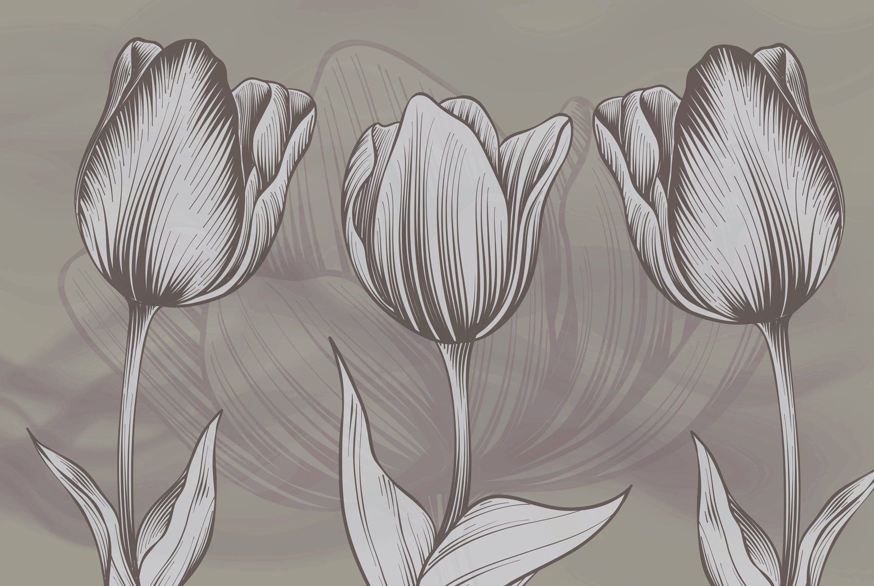 Line of flowers with leaves