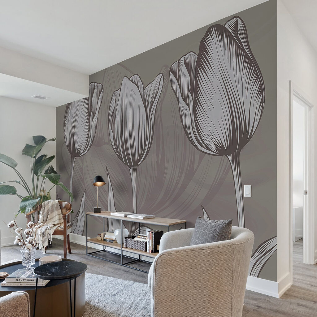 Line of flowers with leaves