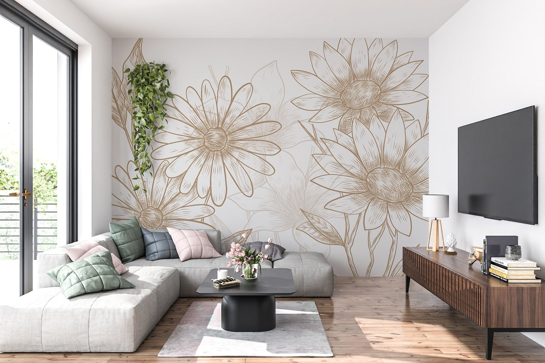 Drawing of flowers on a white background