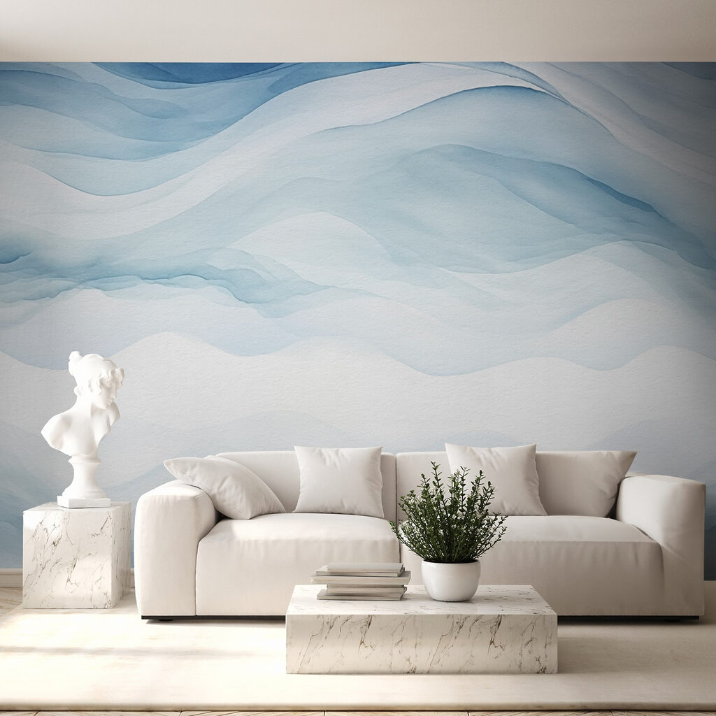 White and blue watercolor painting