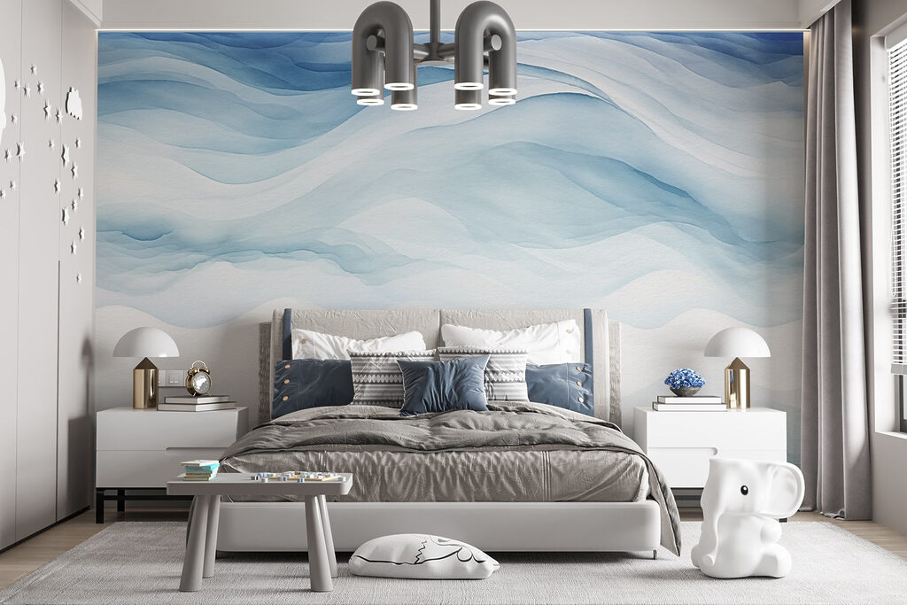 White and blue watercolor painting