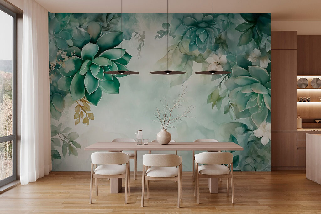 Painting of green plants and flowers