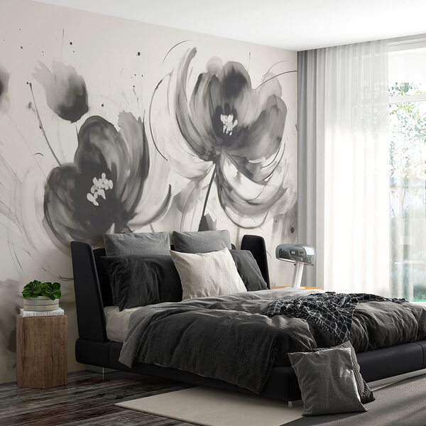 Ταπετσαρίες Ζωγραφική των λουλουδιών σε μια λευκή επιφάνεια