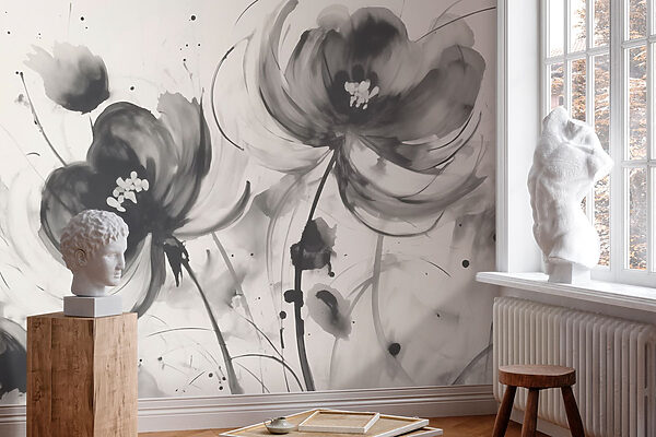 Painting of flowers on a white surface